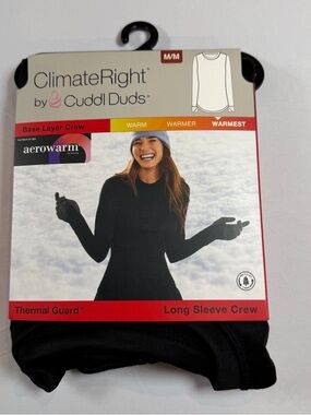 Cuddl Duds Climate Right Black Thermal Guard Long Sleeve Crew Medium